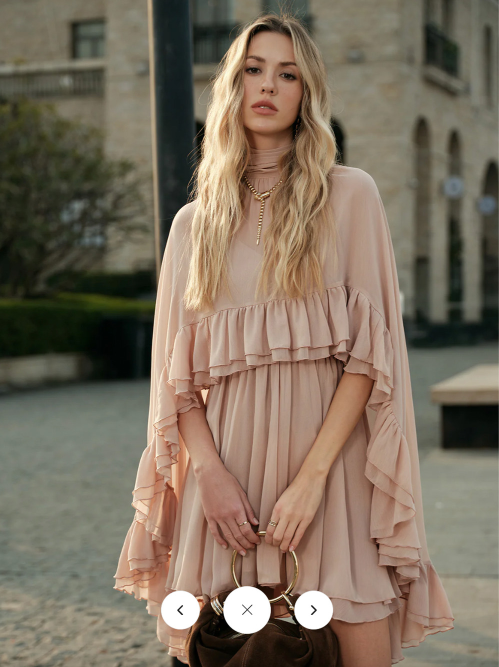 NWT Commense Semi-Sheer Chiffon Ruffle Dress With Outer Cape Sz L
